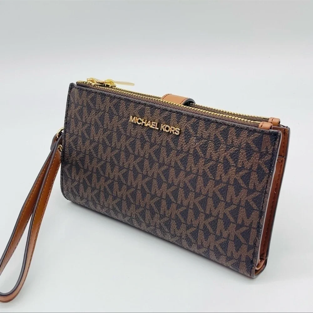 Michael Kors Large Double Zip Wallet Wristlet Brown - Picture 7 of 11